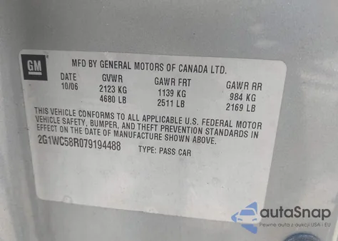 2007 Chevrolet Impala Lt from USA, damaged, VIN 2G1WC58R079194488